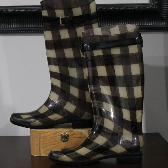 Ralph Lauran Rossalyn 2 Tail Rubber Rain Boots Size 11 Plaid - Picture 2 of 4